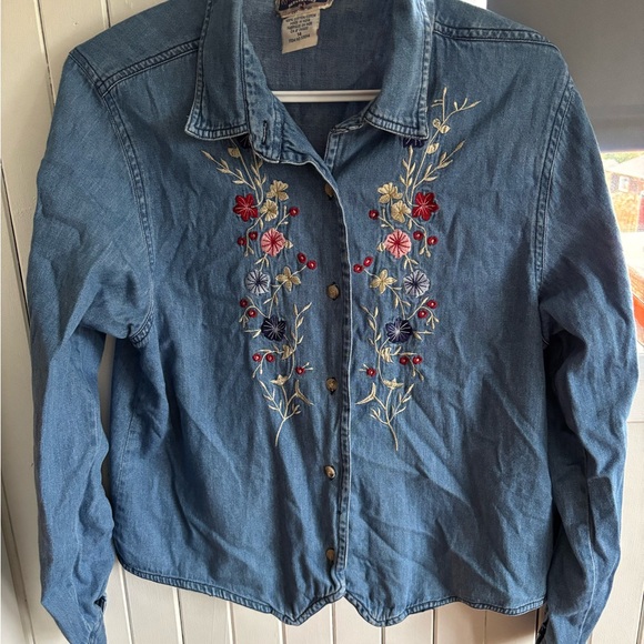 Nevada Tops - Embroidered Denim Button Down Shirt